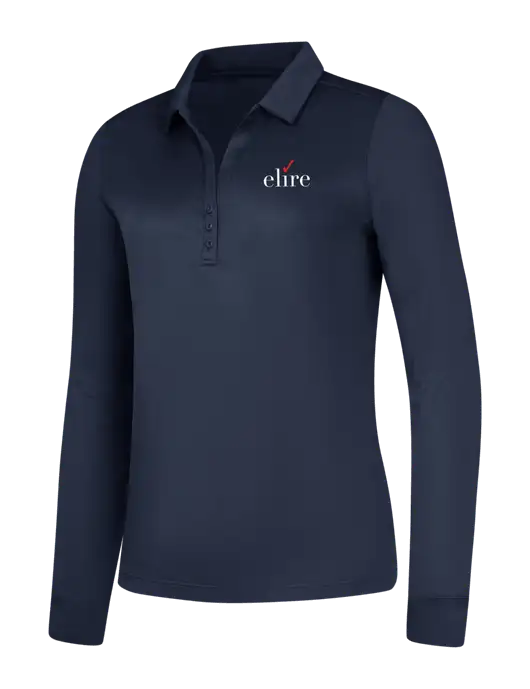 Womens Navy Silk Touch Performance Long Sleeve Polo w/Elire Logo
