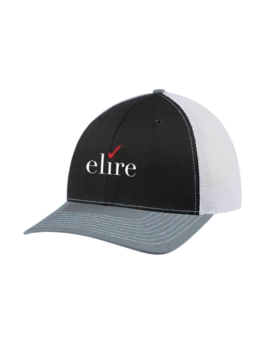 Richardson Adjustable Snapback Original 112 Trucker Cap Black/Light Heather Grey/White Mesh w/Elire Logo