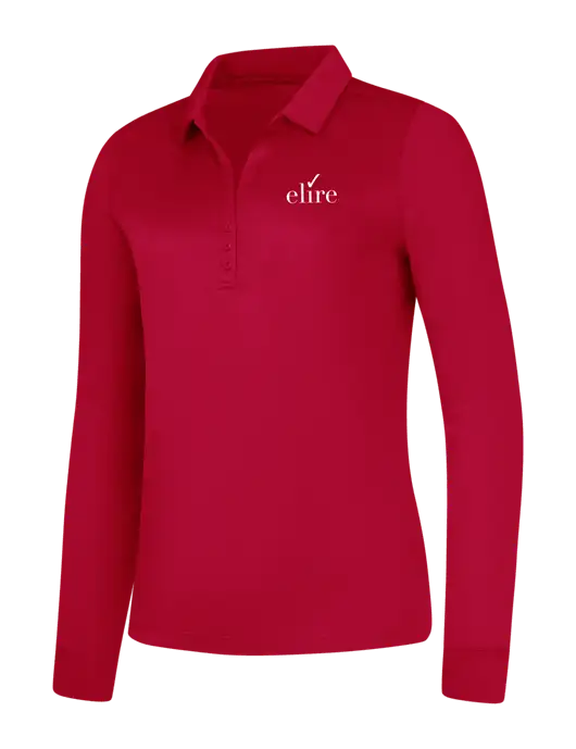 Womens Red Silk Touch Performance Long Sleeve Polo w/Elire Logo